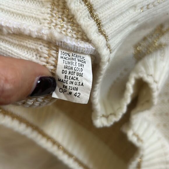 Vintage Ellen D Kollection Sweater White Gold Rose Medium - Picture 5 of 6